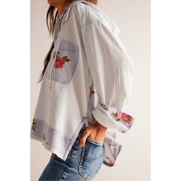 NEW Free People We The Free About To Slide Floral Button Down Shirt XS - Picture 3 of 13